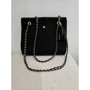 Bally Quilted Tassel Black Leather Gold Chain Shoulder Bag Authentic Switzerland